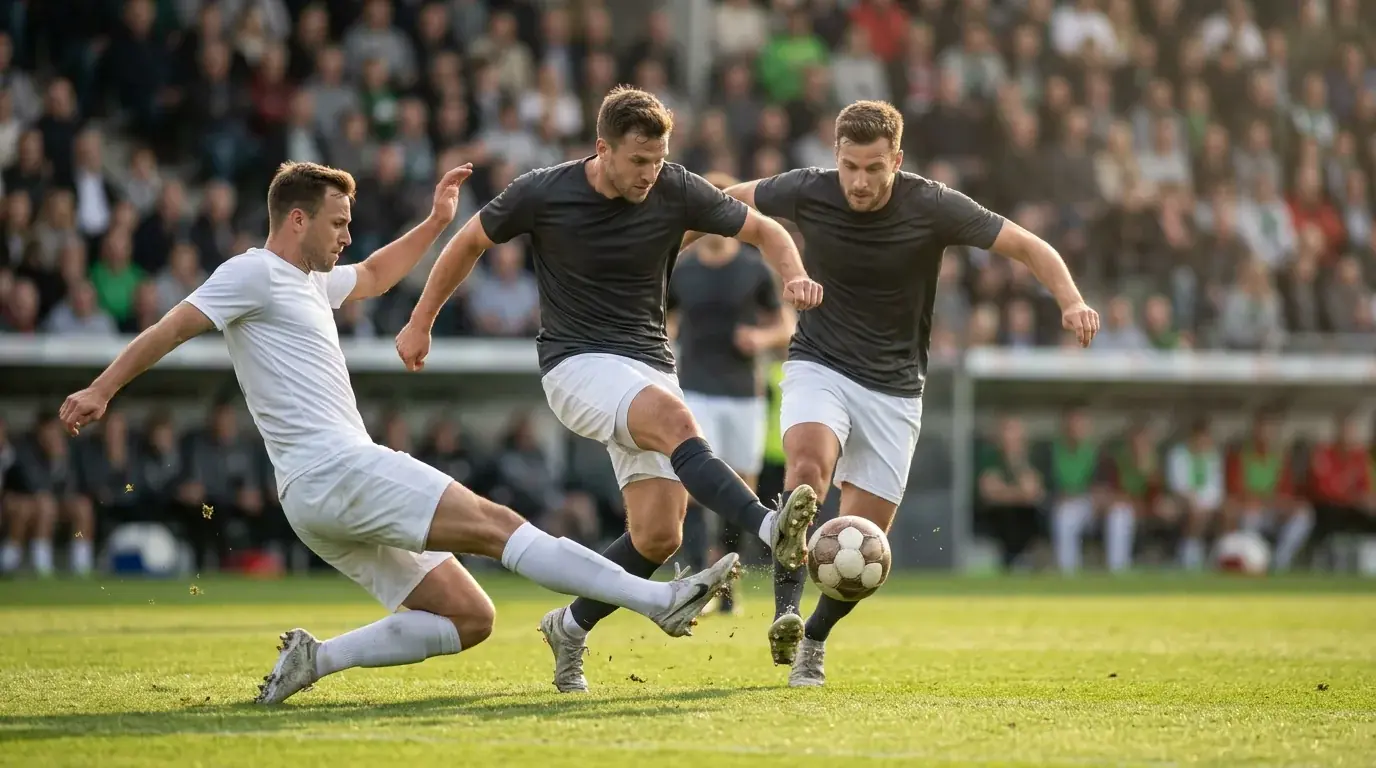 Spielszene aus einem Match der 2. Bundesliga mit Torabschluss auf Naturrasen